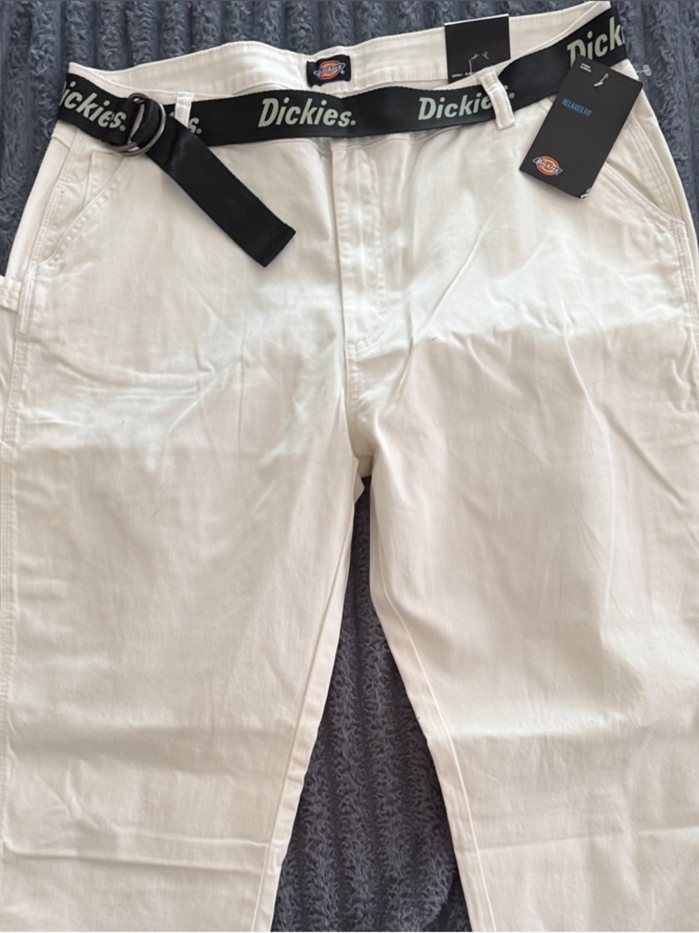Dickies Off-White Carpenter Pants with Black Logo Belt